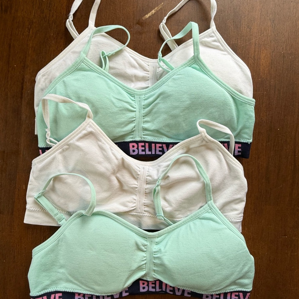4- Girls SO® Everyday Seamless Bralette with 'BELIEVE' Elastic White/ Teal